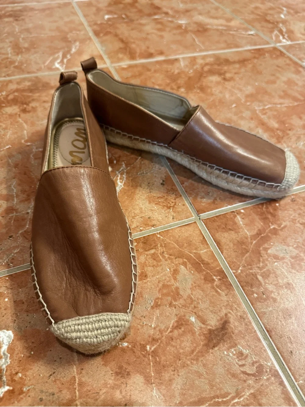 Sam Edelman Khloe Carmel Brown Soft Leather Espadrilles Slip On Size 6